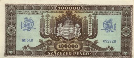 1945. 100.000P (2x) egyik eltolódott nyomattal + 1946. 100.000MP (2x) + 100.000BP (2x) T:I-,II,II-
