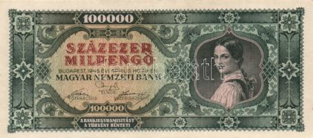 1945. 100.000P (2x) egyik eltolódott nyomattal + 1946. 100.000MP (2x) + 100.000BP (2x) T:I-,II,II-