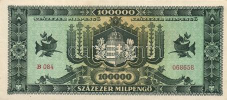 1945. 100.000P (2x) egyik eltolódott nyomattal + 1946. 100.000MP (2x) + 100.000BP (2x) T:I-,II,II-