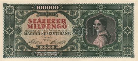 1945. 100.000P (2x) egyik eltolódott nyomattal + 1946. 100.000MP (2x) + 100.000BP (2x) T:I-,II,II-