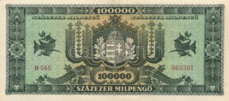 1945. 100.000P (2x) egyik eltolódott nyomattal + 1946. 100.000MP (2x) + 100.000BP (2x) T:I-,II,II-