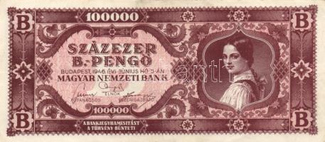 1945. 100.000P (2x) egyik eltolódott nyomattal + 1946. 100.000MP (2x) + 100.000BP (2x) T:I-,II,II-