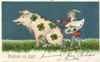 New Year, dwarf, pig litho