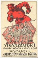 cca 1930 "Vigyázzzatok! Függöny mögött a vörös rém!" a Keresztény Községi Párt választási szórólapja