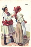 Croatian folklore, women in national costume, artist signed (fa)