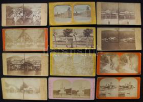 cca 1900 21db sztereofotó főleg európai városokról és tájakról / Stereoscopic cards 8,5x17,5cm