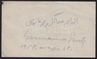 1958 Germanus Gyula (1884-1979) nemzetközi hírű orientalista, nyelvész, kultúrtörténész aláírása