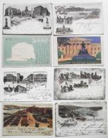 Budapest 121 db századfordulós főleg litho lap közte 14 db a Földrajzi Társaság kiadása / 121 mostly litho Budapest postcards 1896-1905, 14 issued by the Geographic Society
