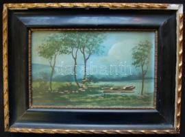 Olvashatatlan jelzéssel: Hegycsúcs, olaj, karton, üvegezett kerteben, apró sérülésekkel 22×14 cm