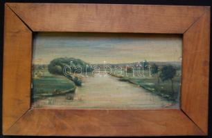 Olvashatatlan jelzéssel:A kis folyó, olaj, falemez, apró sérülésekkel, 10×21 cm