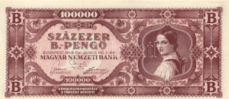 1946. 100.000BP (2x) eltolódott előlapi nyomat és színváltozatok T:II(hajtatlanok)