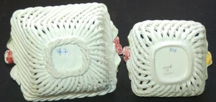 2db kis fonott porcelán kosárka 14x12cm, 17x14x13cm
