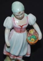 Kézzel festett Herendi porcelán kislány kosárral figura, hibátlan  / Chinaware Herend hand-painted p...