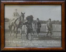 1916 Bécsi lóverseny-díjátadó fotója a győztessel üvegezett keretben /  Horserace in Vienna with the award-winning horse and jockey 20x25,5cm