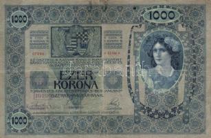 1902. 1000K + 1912. 100K + 1913. 20K (2x) klf, mindegyik lila "Felülbélyegzés 1919. jan.11. Kec...