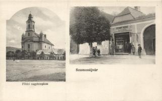 Szamosújvár main square with the shop of Gerő Perint