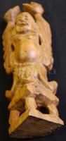 Faragott fa Buddha szobor, jó állapotban, magasság: 27 cm