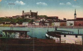 Pozsony port, steam ship, castle (EK)