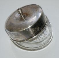 Cca 1930 Art deco vajtartó, alpakka, metszett üveggel,jó állapotban / Art deco butter-dish