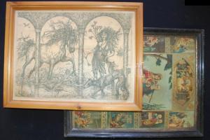 Nagy képtétel: 15db különféle technikával (olaj, print, tus) és méretben készült kép keretben és ané...