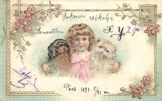 1899 Dogs, girl, litho (EK)