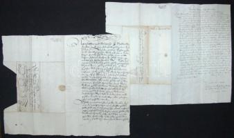 1621 Német nyelven írt viaszpecsétes, kézírásos levél + 1636 Latin nyelvű viaszpecsétes levél Pattos Erzsébt aláírással Nyitranovák - Körmöc / 1621 Letter in German with seal + 1636 Letter in Latin Novak - Cremnica