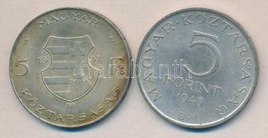 1947. 5Ft Ag "Kossuth" + 1948. 5Ft Ag "Petőfi" T:2 ph