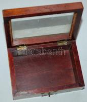 Régi rézveretes fa-üveg ládika Vintage wood box 14x10x6 cm