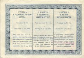 Szlovákia 1943. "8. Szlovák Osztálysorsjáték" I.osztály 1/8 sorsjegye három nyelven! T:I-
...