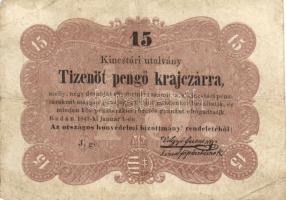 1848-49. Kossuth bankó sor 15Kr + 30Kr + 1Ft + 2Ft + 5Ft piros + 10Ft + 100Ft T:vegyes