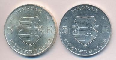 1946. 5Ft Ag "vastag Kossuth" T:1- ph. + 1947. 5Ft Ag "Kossuth" T:2