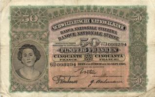 Svájc 1924. 50Fr T:III &lt;br/&gt;Switzerland 1924. 50 Francs C:F