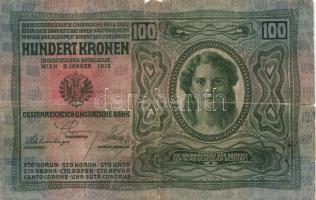 1912. 100K román körbélyegzővel + Osztrák-Magyar Bank 1918. 10.000K csak német nyelvű, vízszintes pi...