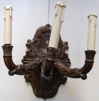 Háromágú faragott fa falikar /  Three-branched wooden wall lamp 33x29x19cm