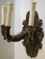 Háromágú faragott fa falikar / 
Three-branched wooden wall lamp 33x29x19cm