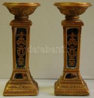 Bronzírozott gipsz mécsestartó pár festett tükörbetéttel (kis lepattogzásokkal, az egyiken javítás n...