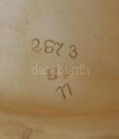 cca 1890 Kézzel festett, aranyozott, számozott, jelzett majolika petróleumlámpa-alj puttókkal / 
Han...