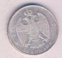 Jugoszlávia 1938. 50D Ag "I. Sándor" T:3 Yugoslavia 1938. 50 Dinara Ag C:F