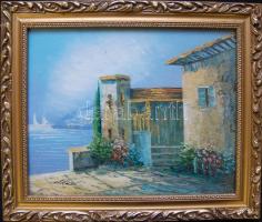 Nardi jelzéssel: Tengeri kilátás, olaj, vászon, üvegezett keretben, 20×25 cm