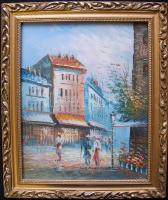 Jelzés nélkül: Sétálóutca, olaj, vászon, üvegezett keretben, 26×21 cm