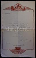 1940 Magyar Érdemrend Lovagkereszt emléklap vitéz Bartha Károly honvédelmi miniszter aláírásával