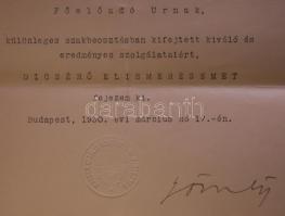 1930 Gömbös Gyula hadügyminiszter aláírása oklevélen