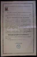 1919 Keleti Kereskedelmi Akadémia végbizonyítványa Kossuth címerrel