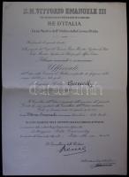 1936 Olasz korona rend oklevele magyar tiszt részére aláírásokkal