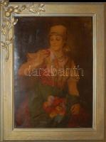 Roskovics Ignác (1854-1915): Blaha Lujza, olaj, vászon, impozáns keretben, apró sérülések, 93×70 cm