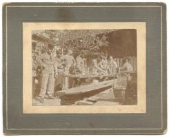 1909 Tábori ételosztást ábrázoló keményhátú fotó 13x16cm