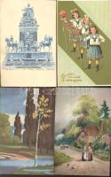 9 db régi, vegyes képeslap tétel, motívumlapokból, köztük litho és dombornyomott