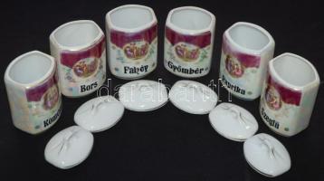 Karlsbad csehszlovák porcelán fűszertartó készlet, összesen 15 db,