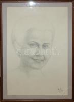 byf 94 jelzéssel: Női arc, ceruza, papír, törött üveggel, 43×29 cm
