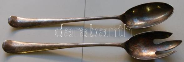 Ezüstözött húsvilla és kanál az amerikai Gerity Products jelzésével /  Silver plated serving spoon and fork from Gerity Products (Toledo, OH, USA) 33cm